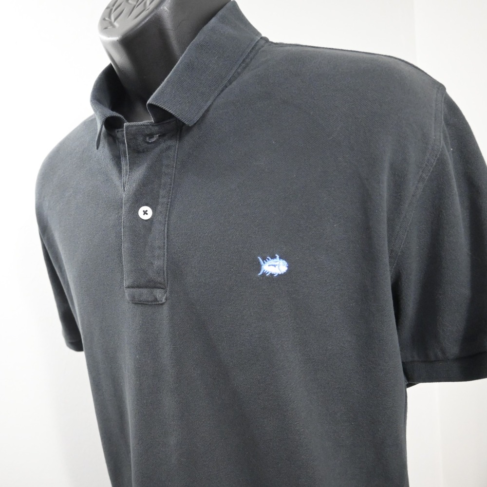 Southern Tide SkipJack Golf Polo Black Short Sleeve Cotton Stretch‎ Mens Medium
